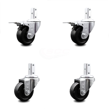 Service Caster 3.5 Inch Soft Rubber Swivel 3/4 Inch Square Stem Caster Total Lock Brakes, 2PK SCC-SQTTL20S3514-SRS-34-2-S-2
